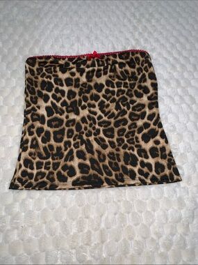 Blue Blush Leopard Tube Top in Brown and Black with Red Trim, Size Medium